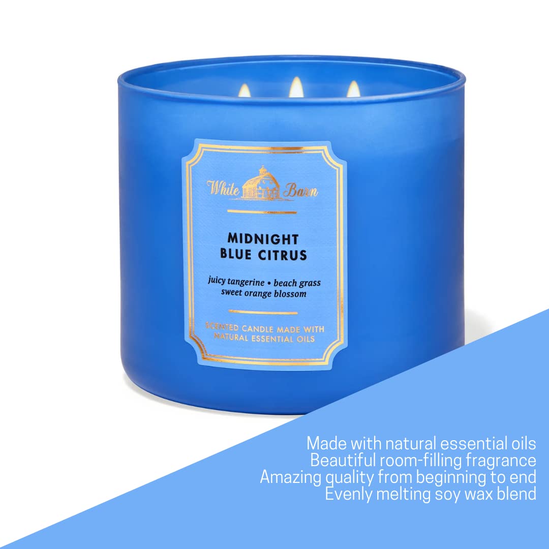 Bath & Body Works, White Barn 3-Wick Candle w/Essential Oils - 14.5 oz - New Core Scents! (Midnight Blue Citrus)