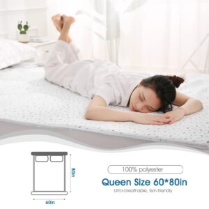 Heated Mattress Pad Queen Size 60"x80", Electric Underblanket Mattress Cover Bed Warmer Fit up to 15" Deep Pocket, Dual Control with 4 Heat Settings, Auto Off & Fast Heating & Machine Washable