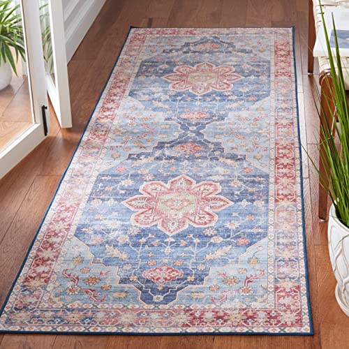 SAFAVIEH Tucson Collection Runner Rug - 2'6" x 8', Blue & Rust, Persian Medallion Design, Non-Shedding Machine Washable & Slip Resistant Ideal for High Traffic Areas in Living Room, Bedroom (TSN110M)