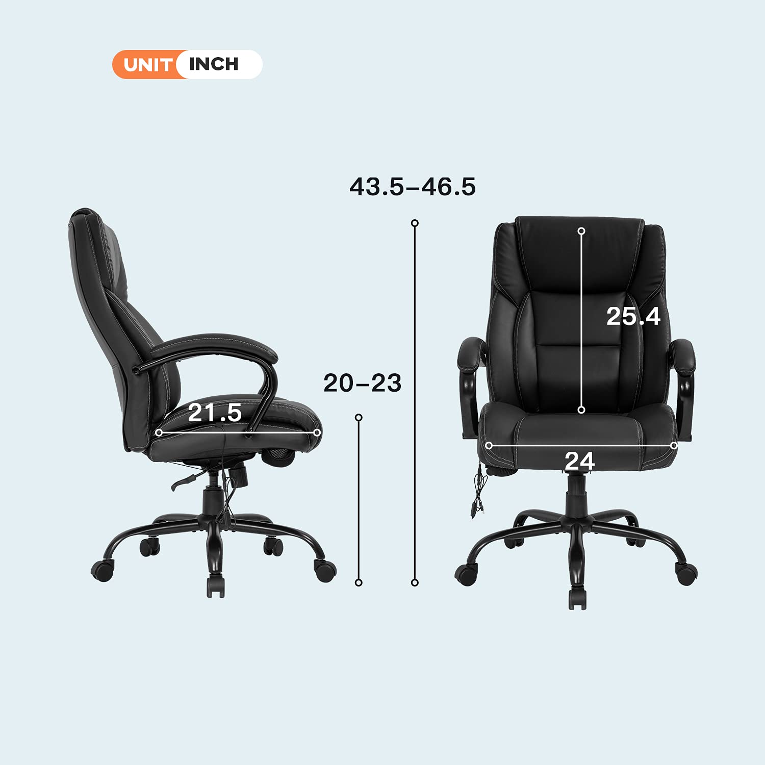 Office Chairs Big and Tall 500lbs Wide Seat for Heavy People Ergonomic Massage PU Leather Executive Chair Adjustable Rolling Swivel Computer Desk Chair with Lumbar Support Headrest Task Chair Black