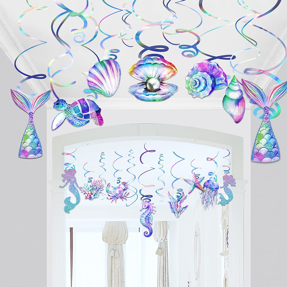 30 Pcs Mermaid Hanging Swirl - Mermaid Party Decorations, Mermaid Party Supplies for Girls, Ocean Mermaid Ceiling Streamers for Mermaid Party Favors, Baby Shower and Theme Birthday Party Decoration