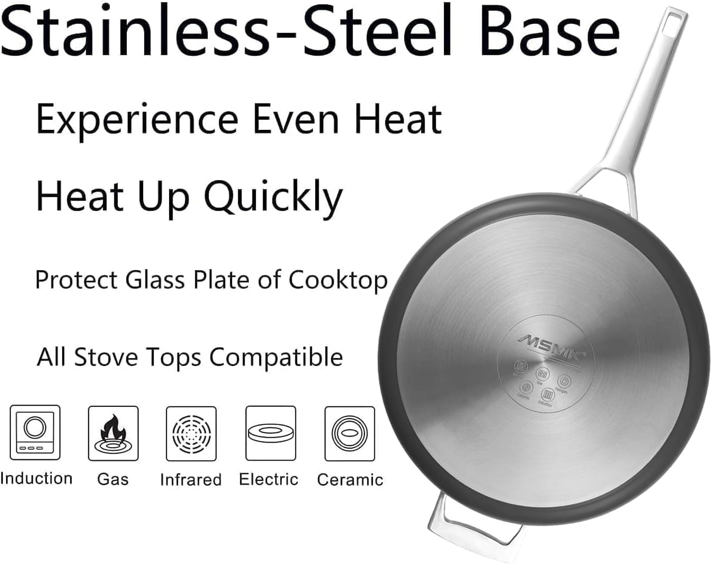 MsMk Nonstick Deep Frying Pan, 4.5 Quart Saute Pan with lid, Stay-Cool Handle, Smooth Bottom, PFAS Free Non-Toxic, Oven safe to 700℉,11 inch, Induction, Ceramic and Gas Cooktops