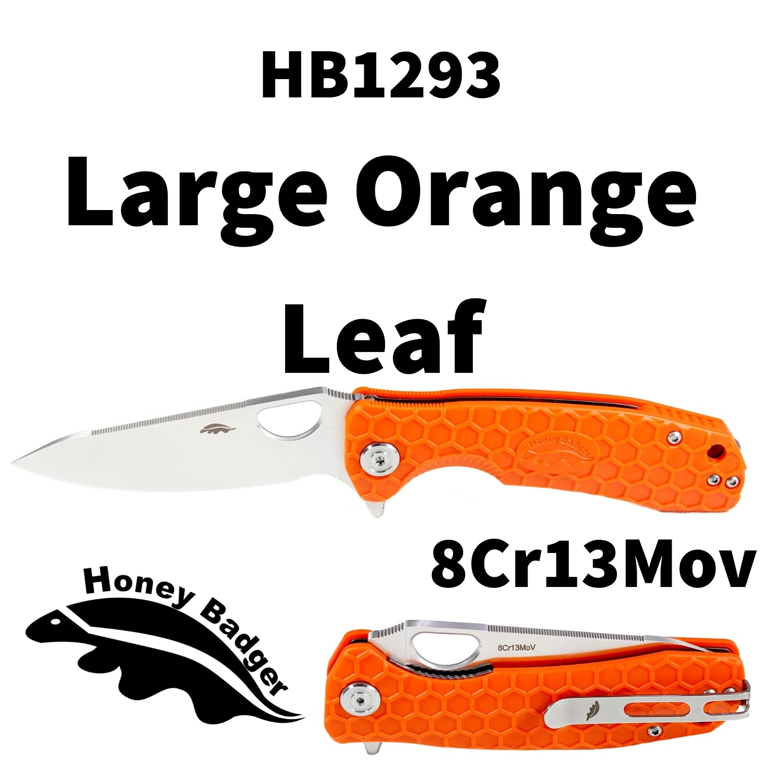 Western Active Honey Badger Knife - Flipper Leaf Pocket Knife, EDC Knife, Knife with 3.63" Blade, Fiberglass-Reinforced Nylon Handle, & Reversible Pocket Clip, 3.8oz - Leaf Blade Large