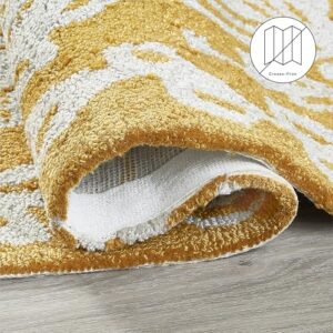 Fab Habitat Hand Hooked Area Rug - Stain Resistant, Plush/Soft Underfoot, Wool-Like Texture - Premium Recycled Polyester Yarn - Abstract Floral - Kitchen, Bathroom - Glamis - Mustard Yellow - 2 x 3 ft