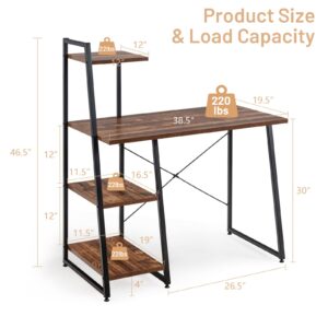 POWERSTONE Storage Gaming Table Wood Home Office Work Writing Student Teacher Desk with Shelves College Supplies Brown