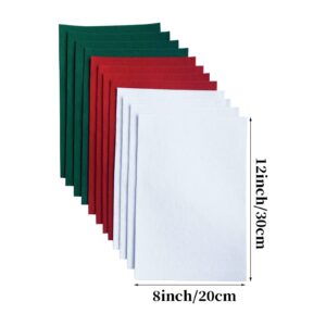 Jtnohx Self Adhesive Felt Sheets, 12 Pieces Soft Felt Sheets with Adhesive Backing, 8x12 Inches Sticky Back Felt Fabric for Craft DIY Supplies Projects (Green/White/red)