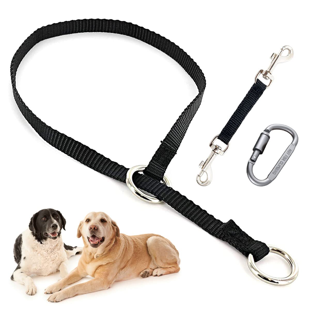 Mayerzon Backup Collar, Double Ended Clip and Carabiner for Prong Collar, Pinch Collar and Dog Harness, Safety Use for Walking and Training (L, Black)