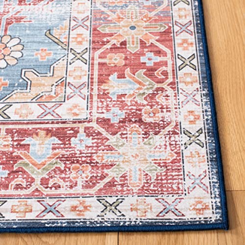 SAFAVIEH Tucson Collection Runner Rug - 2'6" x 8', Blue & Rust, Persian Medallion Design, Non-Shedding Machine Washable & Slip Resistant Ideal for High Traffic Areas in Living Room, Bedroom (TSN110M)