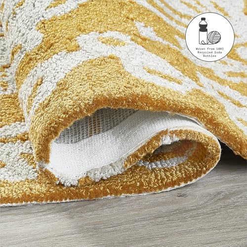 Fab Habitat Hand Hooked Area Rug - Stain Resistant, Plush/Soft Underfoot, Wool-Like Texture - Premium Recycled Polyester Yarn - Abstract Floral - Kitchen, Bathroom - Glamis - Mustard Yellow - 2 x 3 ft