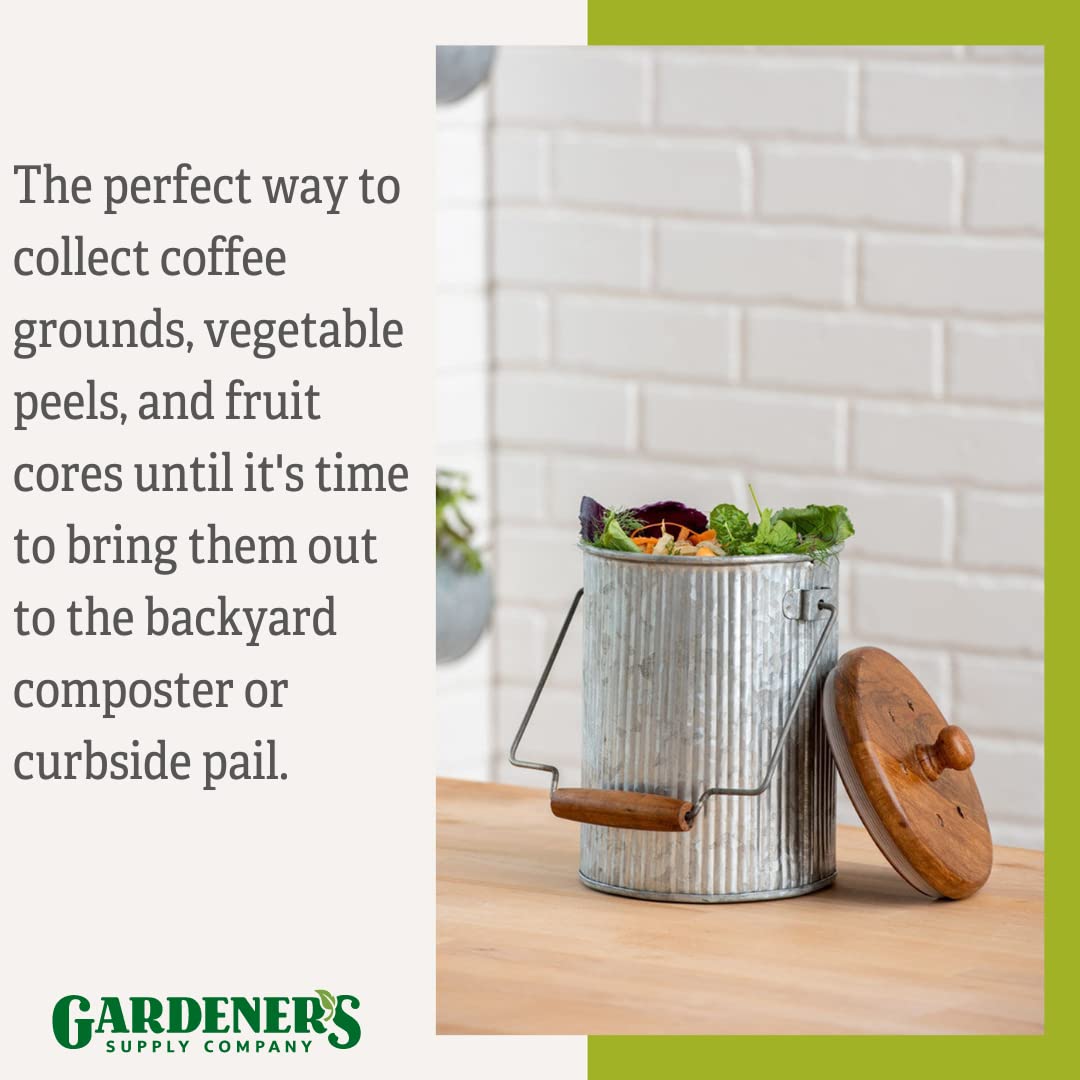 Gardener's Supply Company Galvanized Compost Pail | Sturdy Metal Vintage Style Crock with Lid for Organic Composting Kitchen Countertop Waste Bin | Holds 1.5 Gallon of Food Scraps