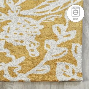 Fab Habitat Hand Hooked Area Rug - Stain Resistant, Plush/Soft Underfoot, Wool-Like Texture - Premium Recycled Polyester Yarn - Abstract Floral - Kitchen, Bathroom - Glamis - Mustard Yellow - 2 x 3 ft