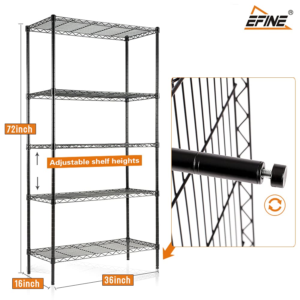 EFINE 2-Pack 5-Shelf Shelving Unit with Shelf Liners Set of 5, Adjustable Storage Rack, Steel Wire Shelves, Shelving Units and Storage for Kitchen and Garage (35.5W X 15.8D X 71H)