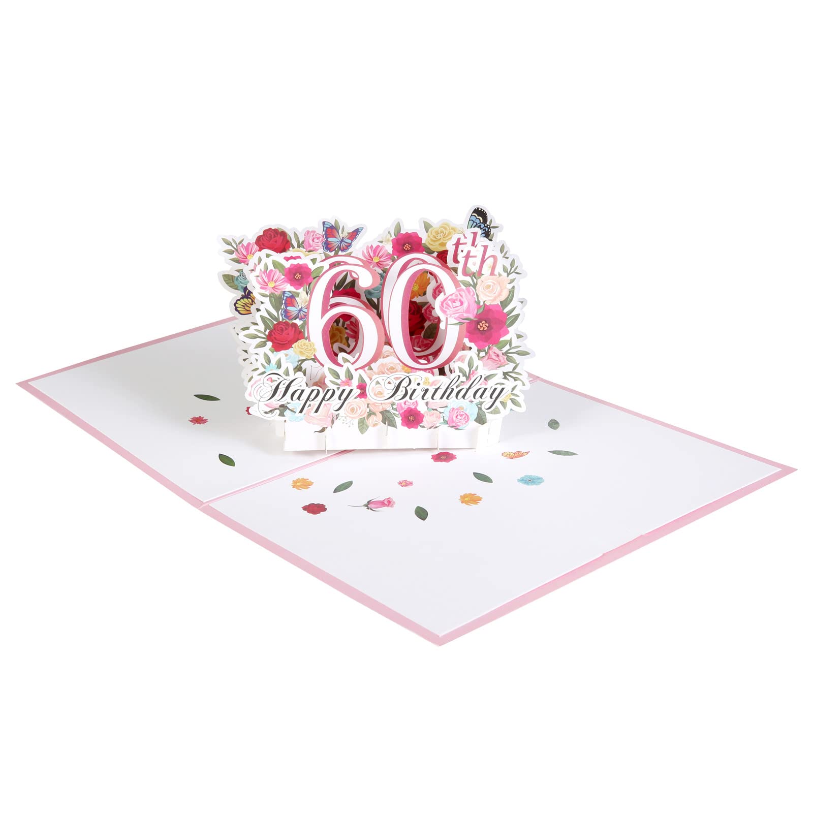 HOMANGA 60th Birthday Pop Up Card, Happy 60th Birthday Card for Her, Women, Wife, 60th Birthday Gift for Sister, Mom, Friend, Pop Up Birthday Greeting Card with Blank Note and Envelope, 6" x 8"