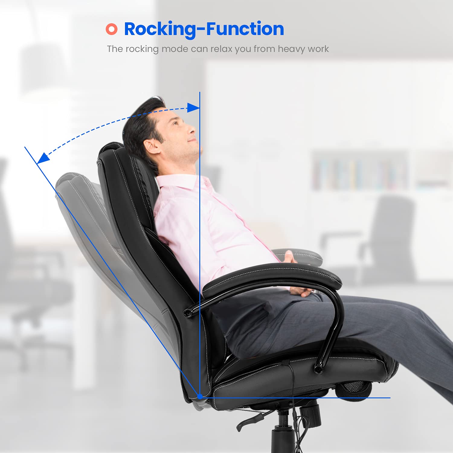 Office Chairs Big and Tall 500lbs Wide Seat for Heavy People Ergonomic Massage PU Leather Executive Chair Adjustable Rolling Swivel Computer Desk Chair with Lumbar Support Headrest Task Chair Black