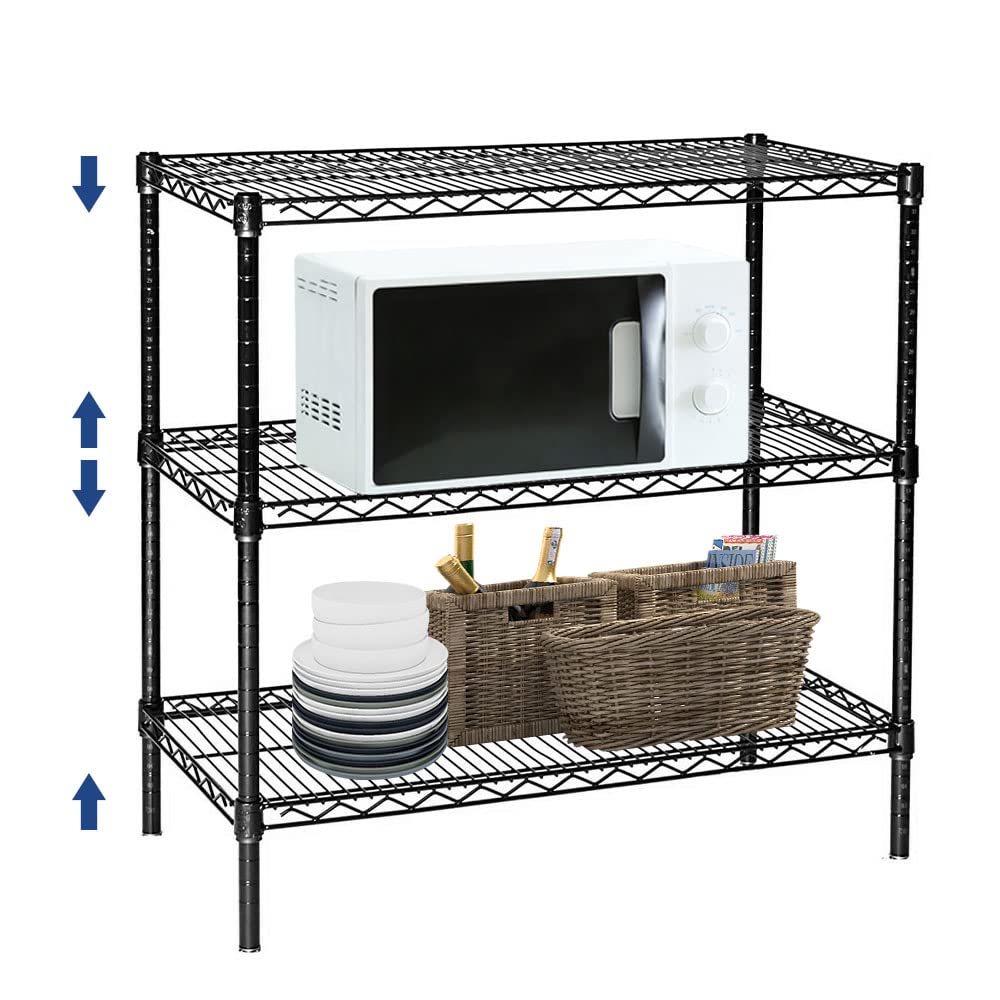 3 Tier Wire Shelving Unit, Adjustable Wire Rack, Metal Storage Shelves for Kitchen, Pantry, Laundry, Bathroom, Closet (13.5" D x 23" W x 31.5" H, Black)