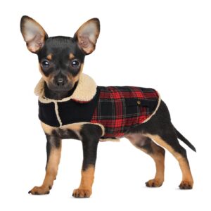 preferhouse winter coat for small and medium dogs, puppy plaid jacket, cotton coat for cold weather, windproof warm dog garments, pet thickened outfits indoor outdoor, red xs