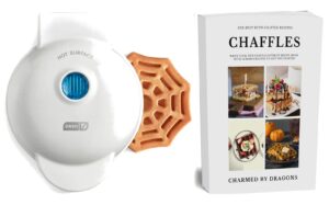 dash mini waffle iron 4" spiderweb with the best keto chaffle recipe book and journal by charmed by dragons (4 inch mini white spiderweb)