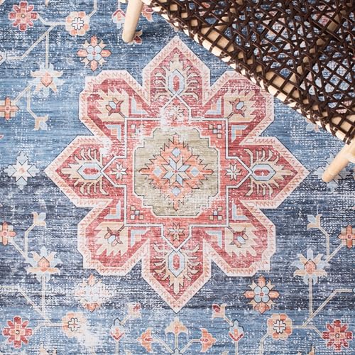 SAFAVIEH Tucson Collection Runner Rug - 2'6" x 8', Blue & Rust, Persian Medallion Design, Non-Shedding Machine Washable & Slip Resistant Ideal for High Traffic Areas in Living Room, Bedroom (TSN110M)