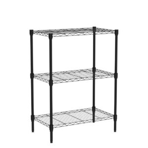 3 Tier Wire Shelving Unit, Adjustable Wire Rack, Metal Storage Shelves for Kitchen, Pantry, Laundry, Bathroom, Closet (13.5" D x 23" W x 31.5" H, Black)