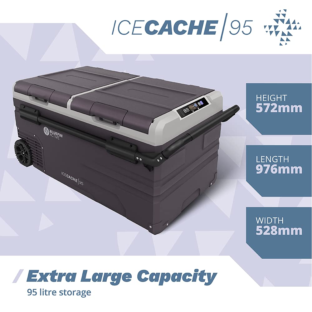 Bluefin Active Ice Cache 95L | Portable Travel Fridge | Advanced Cooling & Freezing Technology | Energy Efficient Charging | Dual Storage Compartments | Smartphone App Control | LCD | AC & DC