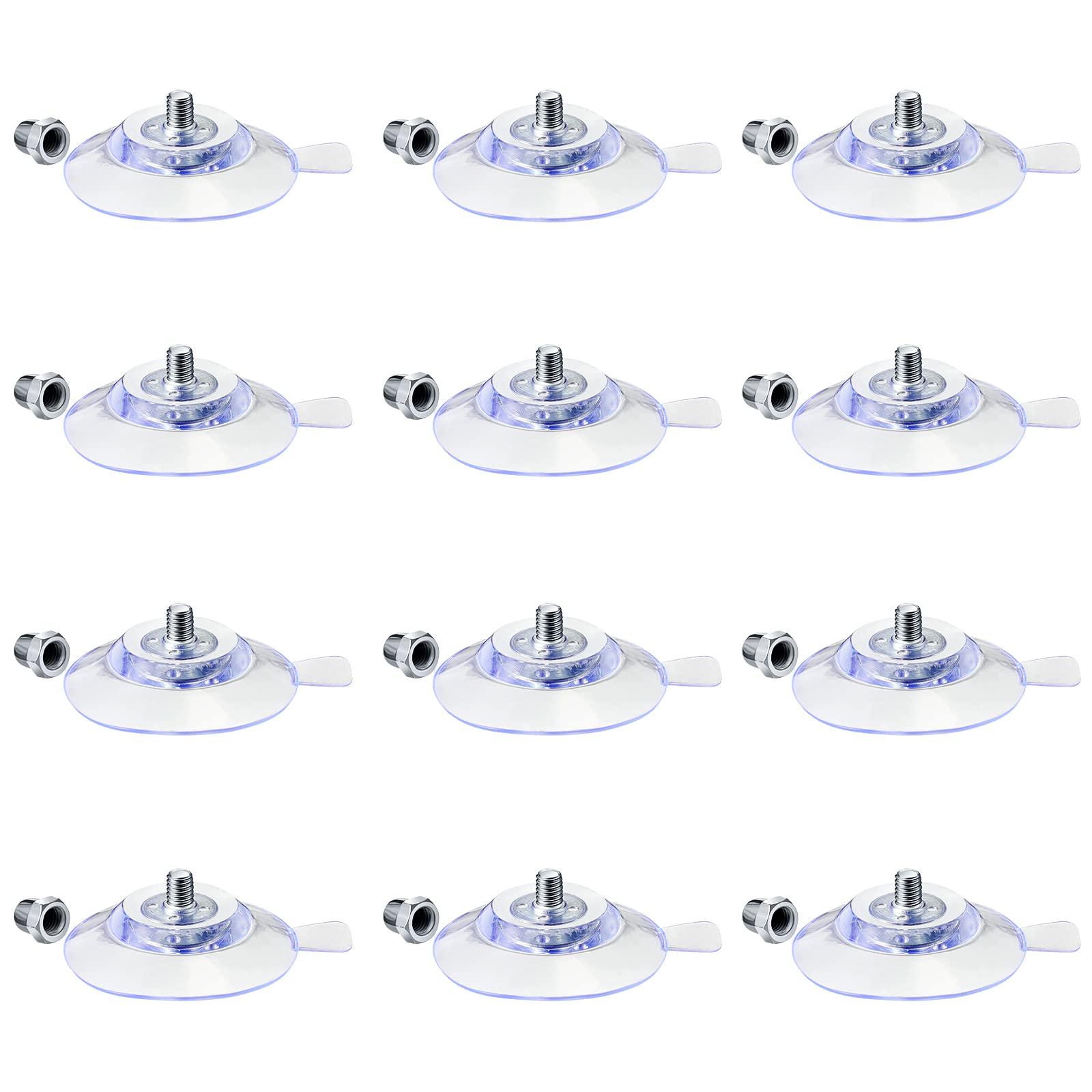 Quzzil 12 Pieces Suction Cup 40 mm/1.57'' PVC Clear Blue Sucker Pads with Screw Nut Extra Strong Adhesive Suction Holder Plastic Glass Suction Pads for Window Bathroom Wall Car Shade