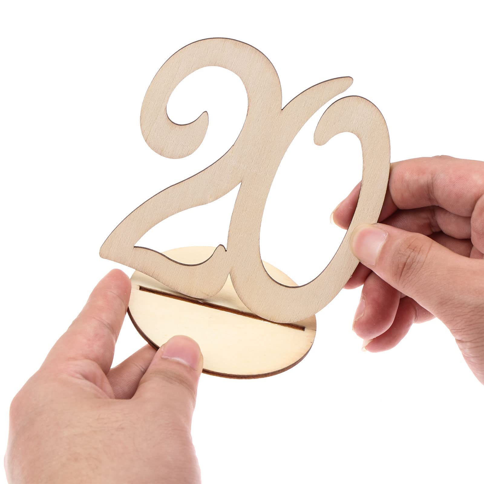 Decsun 20 PCS Wooden Table Numbers 1-20 Wedding Table Numbers with Base Wooden Table Number for Wedding Reception and Wedding Table Decorations