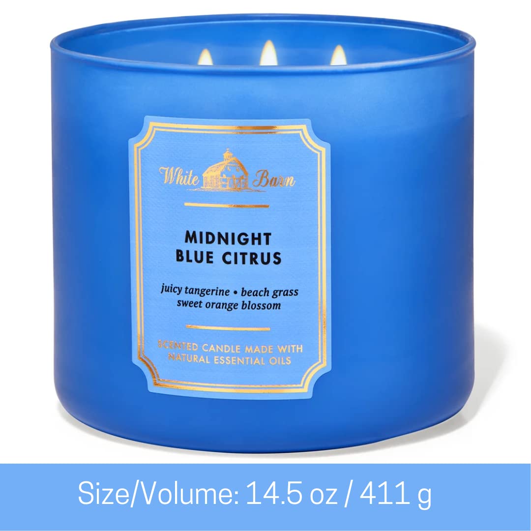 Bath & Body Works, White Barn 3-Wick Candle w/Essential Oils - 14.5 oz - New Core Scents! (Midnight Blue Citrus)