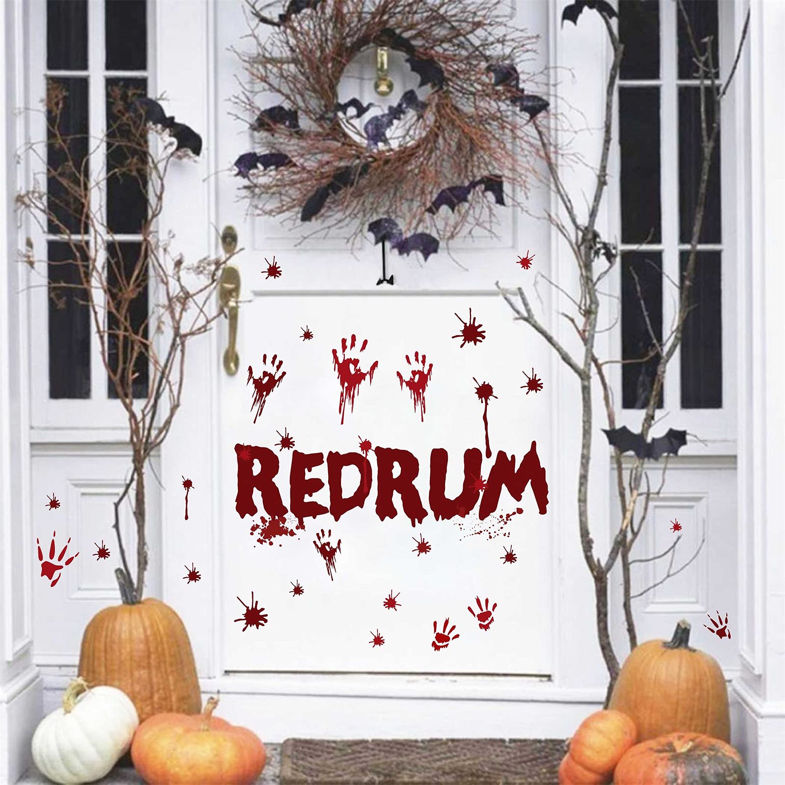 Halloween Redrum Murder Wall Decal Horror Ghost Hand Wall Decals Halloween Blood Splatter Decals Removable Peel and Stick Wall Stickers for Wall Halloween Party Window Decor