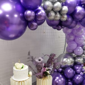 MOXMAY Purple Silver Balloon Garland 127 Pcs 18In 12In 10In 5In Latex Balloons Arch Kit for Halloween Retirement New Year Graduation Birthday Party Decors (Purple Silver)