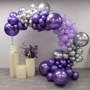 MOXMAY Purple Silver Balloon Garland 127 Pcs 18In 12In 10In 5In Latex Balloons Arch Kit for Halloween Retirement New Year Graduation Birthday Party Decors (Purple Silver)