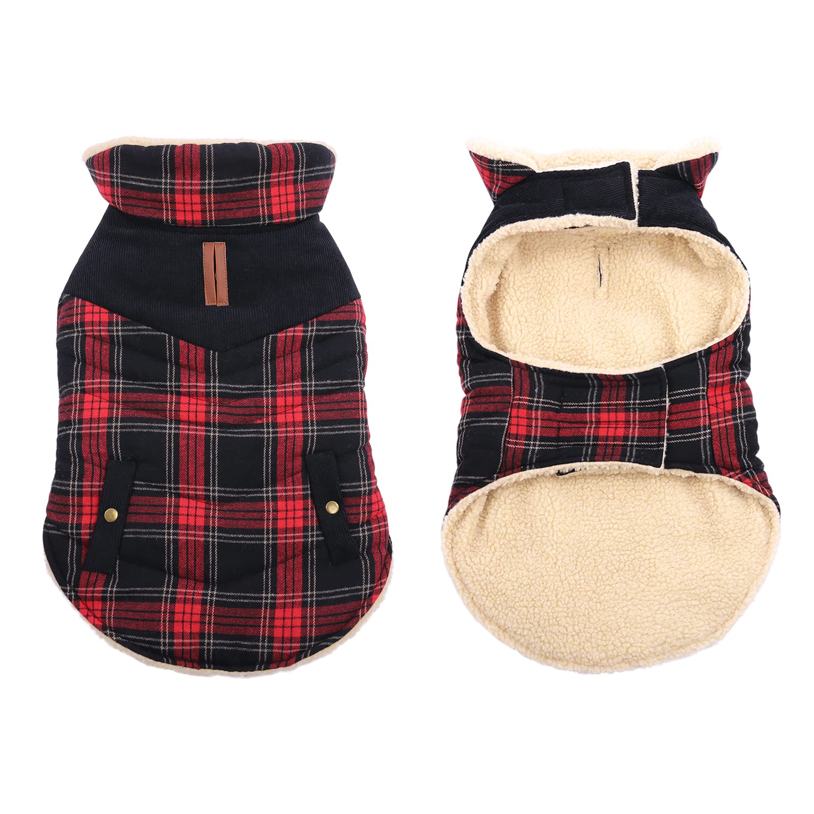 Preferhouse Winter Coat for Small and Medium Dogs, Puppy Plaid Jacket, Cotton Coat for Cold Weather, Windproof Warm Dog Garments, Pet Thickened Outfits Indoor Outdoor, Red XS