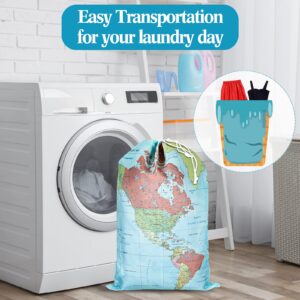 2 Pcs World Map Laundry Bag Travel Laundry Bag Polyester Heavy Duty Laundry with Drawstring Machine Washable Large Dirty Clothes Organizer Travel-size Laundry Bags for Camp Draw String Laundry Bags