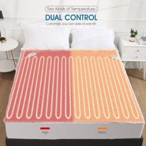 Heated Mattress Pad Queen Size 60"x80", Electric Underblanket Mattress Cover Bed Warmer Fit up to 15" Deep Pocket, Dual Control with 4 Heat Settings, Auto Off & Fast Heating & Machine Washable