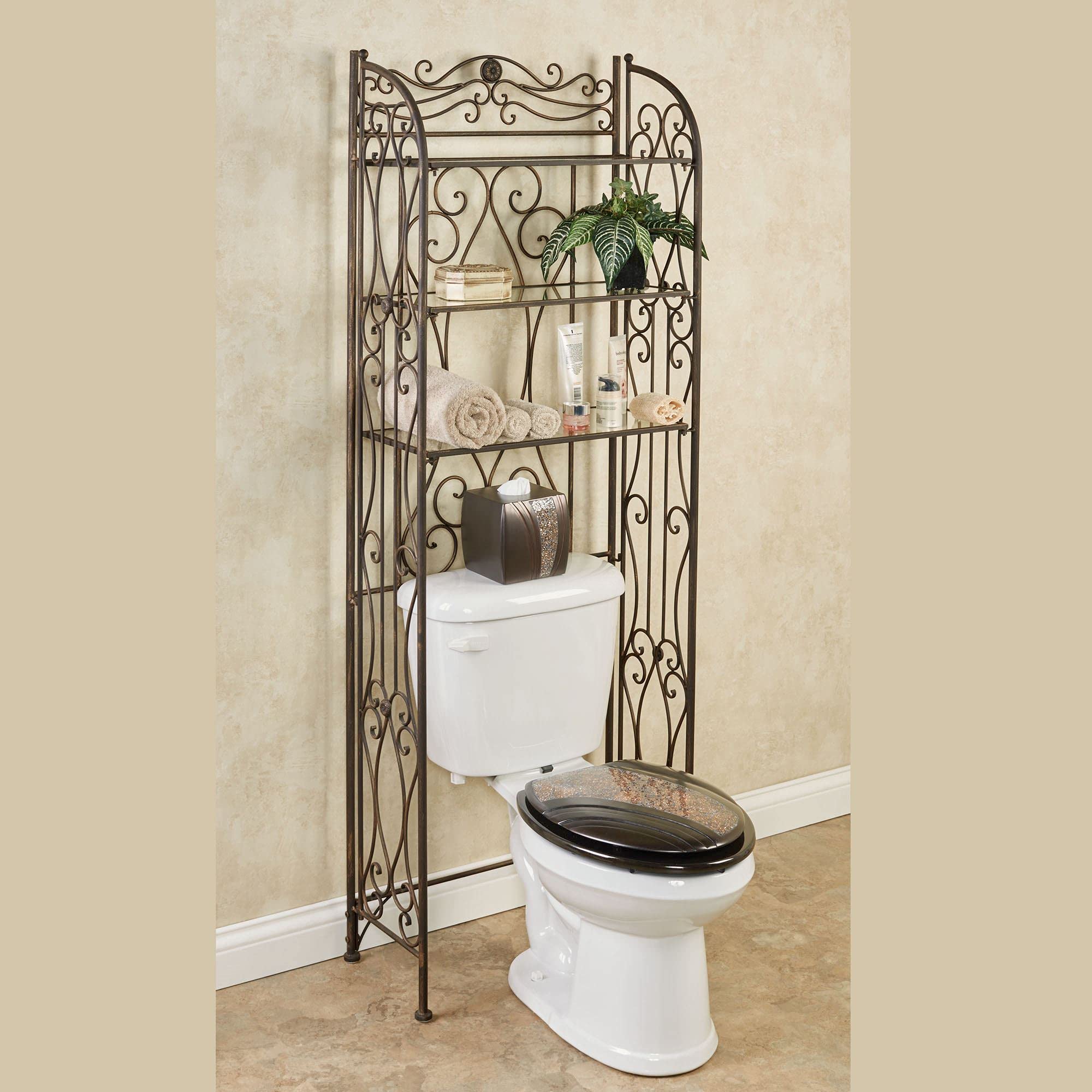 Touch of Class Kadalynn Bathroom Space Saver Antique Bronze - Handcrafted Metal - Shelving Organizer - Storage Shelves for Above Toilet - Standing Rack - 62 Inches High