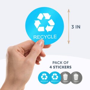 VBAP CORP Recycle Trash Bin Sticker - (Pack of 4) 3" Round Logo Sign Decal Labels Self-Adhesive Vinyl Laminated. Waterproof Indoor and Outdoor (Sky Blue/Gray)…