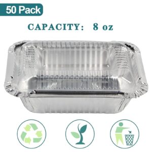 Bestjing 50 Pack Small 8 OZ/230ML Capacity Disposable Takeout Foil Pans with Clear Plastic Lids - Aluminum Foil Food Containers with Strong Seal for Catering Party Meal Prep Freezer BBQ Potluck