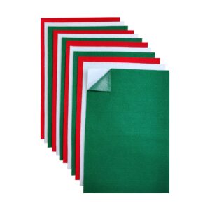 Jtnohx Self Adhesive Felt Sheets, 12 Pieces Soft Felt Sheets with Adhesive Backing, 8x12 Inches Sticky Back Felt Fabric for Craft DIY Supplies Projects (Green/White/red)