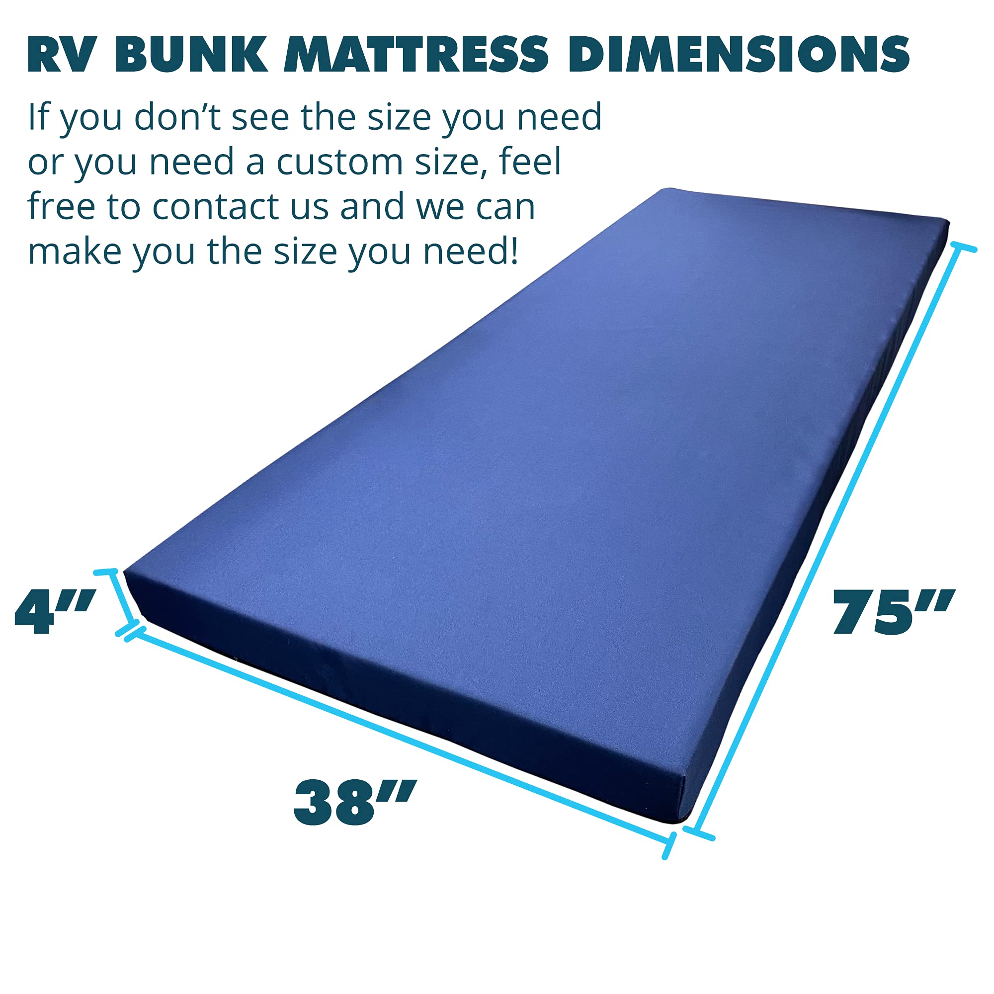 Foamma 4” x 38” x 75” Water Resistant Memory Foam RV Bunk Mattress, Firm High Density Foam Base, Comfortable and Durable Polyester Cover, Truck, Camper, Travel Trailer, Made in USA!