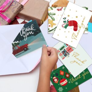 24 Pieces Christmas Thank You Cards Xmas Greeting Cards with Envelopes and Stickers, Christmas Tree Gingerbread Gift Box Holiday Thank You Note Cards Assortment for Xmas Holiday Present, 6 Designs