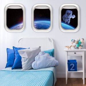 Rajahubri 3D Space Astronaut Window Wall Sticker Galaxy and Planet Fake Window Wall Decals Removable Outer Space Window View Wall Stickers Decal for Living Room