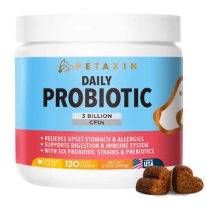 Petaxin Probiotics for Dogs - 6 Strains with Prebiotics - Supports Digestive and Immune System - Relief for Diarrhea, Bad Breath, Allergies, Gas, Constipation, Hot Spots - Made in USA - 120 Chews