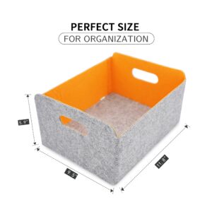 Welaxy storage baskets Felt Foldable Storage Cube Shelf Bins Organizer box for Kids Toys Magazine Books Clothes Office Bedroom Closet Babies Nursery organizing (orange+green+turquoise )