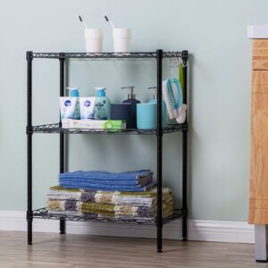 3 Tier Wire Shelving Unit, Adjustable Wire Rack, Metal Storage Shelves for Kitchen, Pantry, Laundry, Bathroom, Closet (13.5" D x 23" W x 31.5" H, Black)