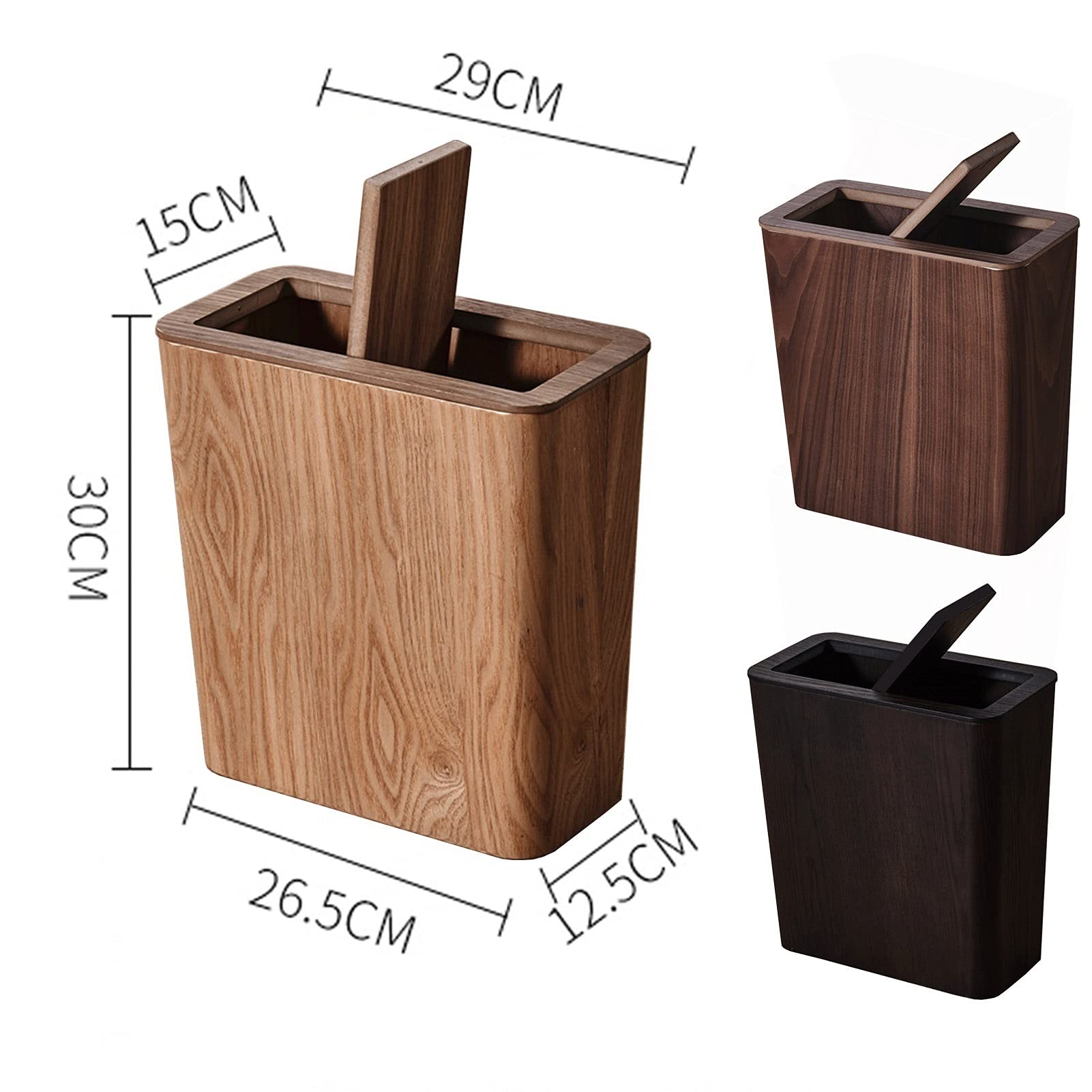 Advap Trash Can, Solid Wood Square Rubbish Bin, Simple Garbage Can Bin with Swing Lid, Household Modern Waste Paper Basket Wastebaskets (Color : B)