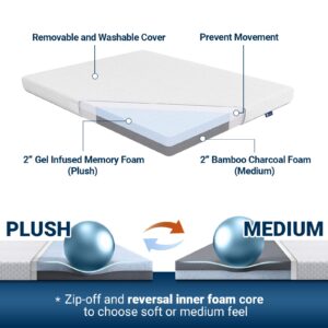 Full Size Mattress Topper, Avenco Mattress Topper Full Size Bed, 4 Inch Mattress Topper Full Memory Foam with Removable Cover for Teenage, Reversible Medium Firm, Comfort CertiPUR-US Foam White