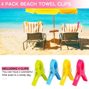 Mippein (4 Pack) Beach Towel Clips Chair Clips Towel Holder,Plastic Clothes Pegs Hanging Clip Clamps,Beach Clips, Towel Clips for Beach Chair, Blanket