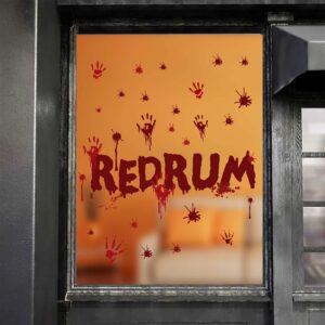 Halloween Redrum Murder Wall Decal Horror Ghost Hand Wall Decals Halloween Blood Splatter Decals Removable Peel and Stick Wall Stickers for Wall Halloween Party Window Decor