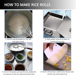 Chinese Rice Noodle Roll Food Steamer - Home Rice Noodle Roll Machine with 3 Stainless Steel Trays (1 Tray with Hole + 2 Solid Tray)