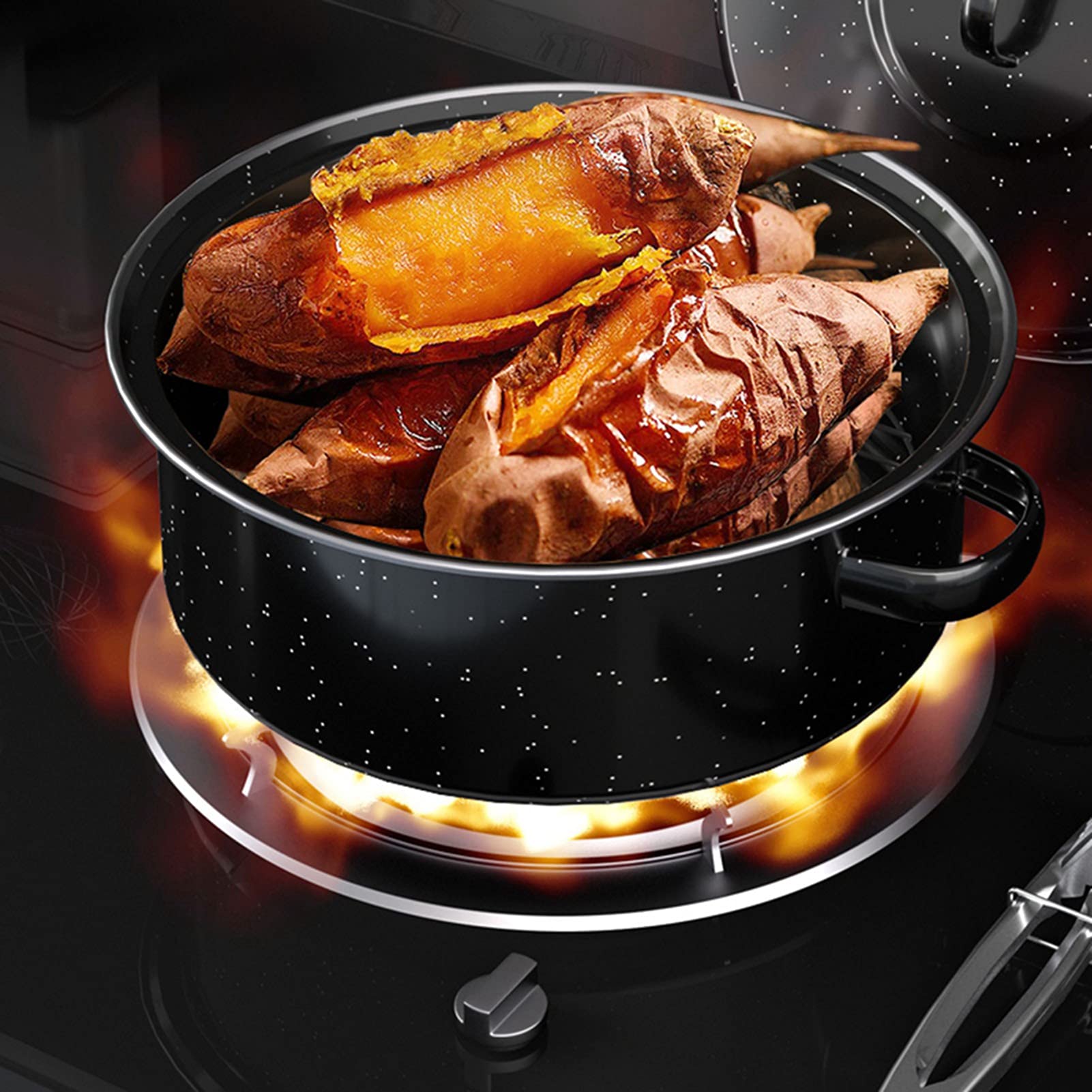 Oval Roaster Pan 9 inch with Lid Oval Roasting on the Grill, Enamel Family Oval Roaster for Barbucue Sweet Potato Family