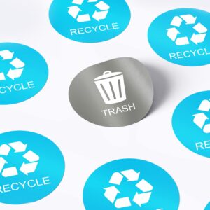 VBAP CORP Recycle Trash Bin Sticker - (Pack of 4) 3" Round Logo Sign Decal Labels Self-Adhesive Vinyl Laminated. Waterproof Indoor and Outdoor (Sky Blue/Gray)…